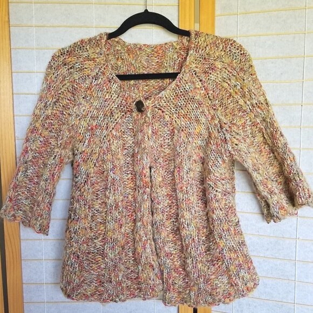 Anthropologie Cropped Sweater Chunky Cardigan Single Button Knit Cottage Core  L